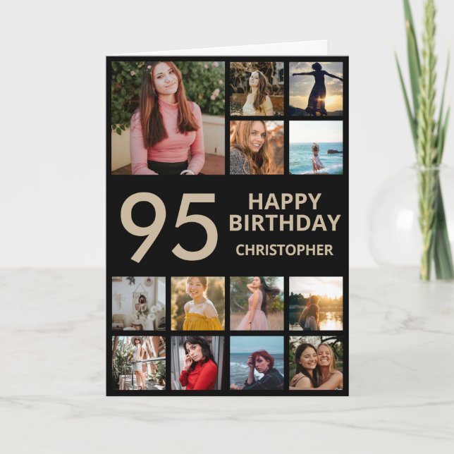 Carte 95e anniversaire Collage photo 13 photos Black & G (Devant)