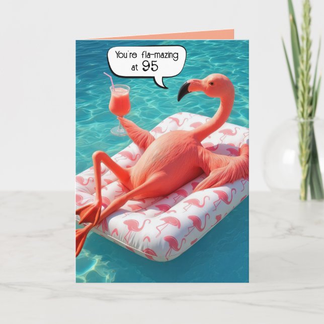 Carte 95e anniversaire Flamant rose flottant dans une pi (Devant)