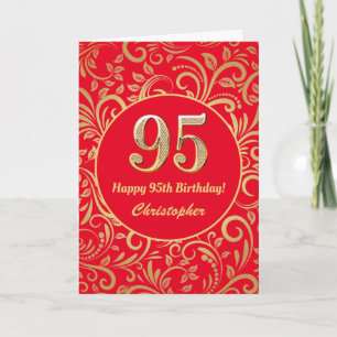 Carte 95e anniversaire Motif Floral rouge et or