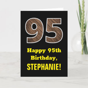 Carte 95e anniversaire : Nom, Motif Faux Wood Grain "95"
