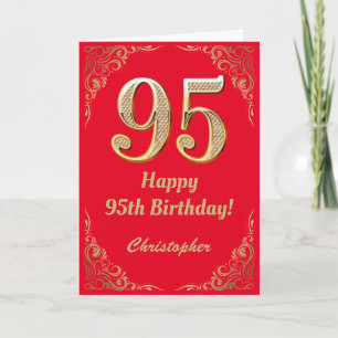 Carte 95e anniversaire Parties scintillant rouge et or