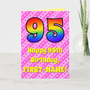 Carte 95e anniversaire : Pink Stripes & Hearts, Arc en c