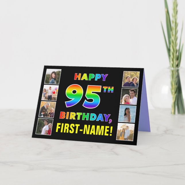 Carte 95e anniversaire : Rainbow Text, Custom Photos & N (Devant)