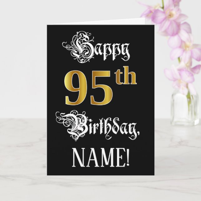 Carte 95e anniversaire — Script fantaisie; look or Faux; (Orchidée)