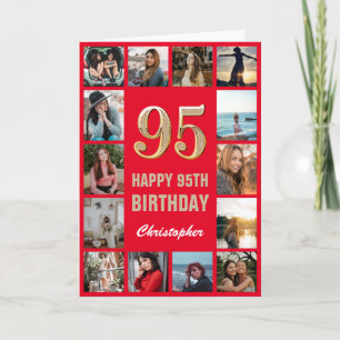 Carte 95e Joyeux Anniversaire Collage photo rouge et or