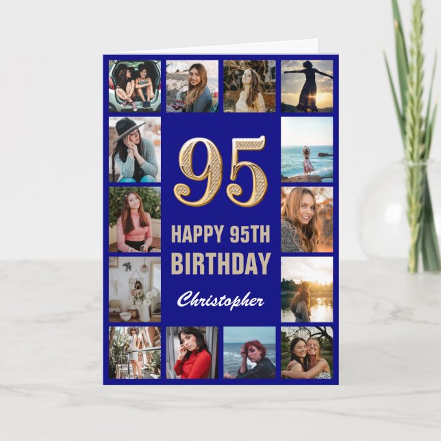 Carte 95e Joyeux Anniversaire Marine Bleu & Gold Photo C (Devant)