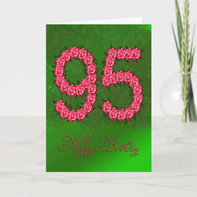 Carte 95ème anniversaire avec rose et feuille (Devant)