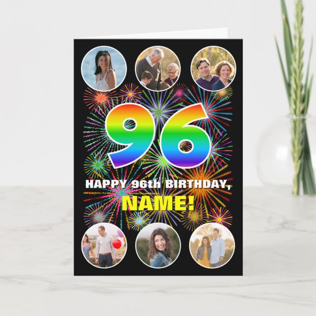 Carte 96e anniversaire : Arc-en-ciel amusant #, Nom pers (Devant)