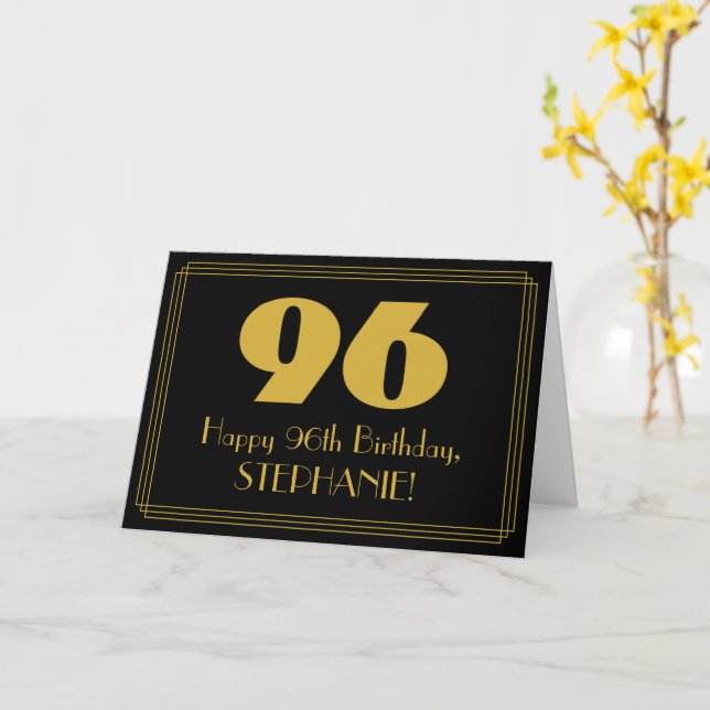 Carte 96e anniversaire : Art Déco Inspiré Look "96" & No (Fleur jaune)
