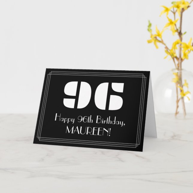 Carte 96e anniversaire : Art Déco Inspiré Look "96" & No (Fleur jaune)