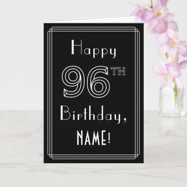 Carte 96e anniversaire : Art Déco Style # 96 & Nom perso (Orchidée)