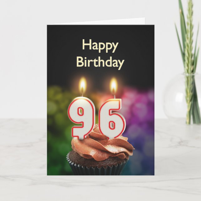 Carte 96e anniversaire avec gâteau et bougies (Devant)