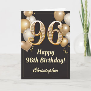 Carte 96e anniversaire Ballons Noir et Or Confetti