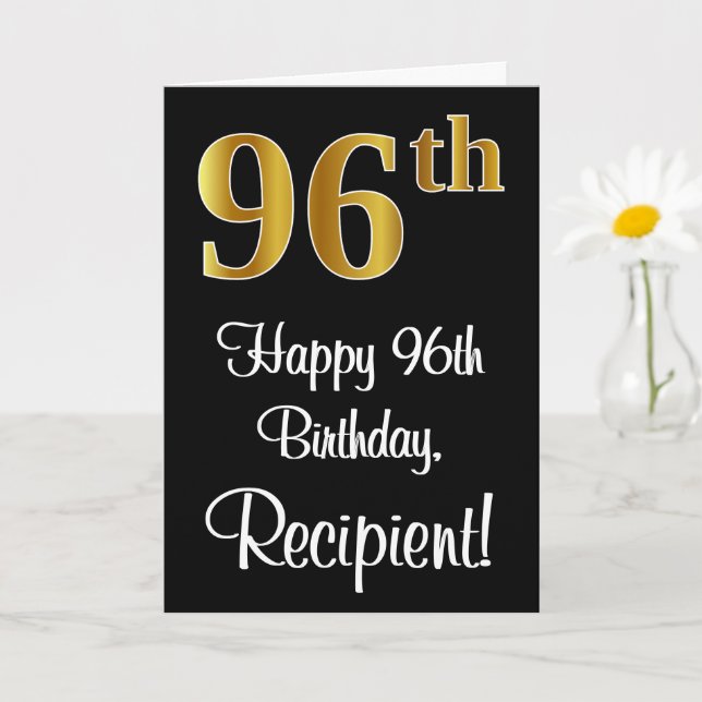 Carte 96e anniversaire ~ Elégant Luxueux Faux Gold Look  (Petite plante)