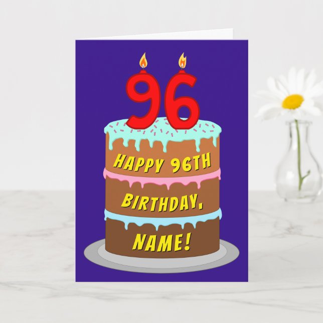 Carte 96e anniversaire : Fun Cake and Candles + Nom pers (Petite plante)