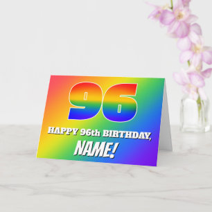 Carte 96e Anniversaire : motif arc-en-ciel multicolore #