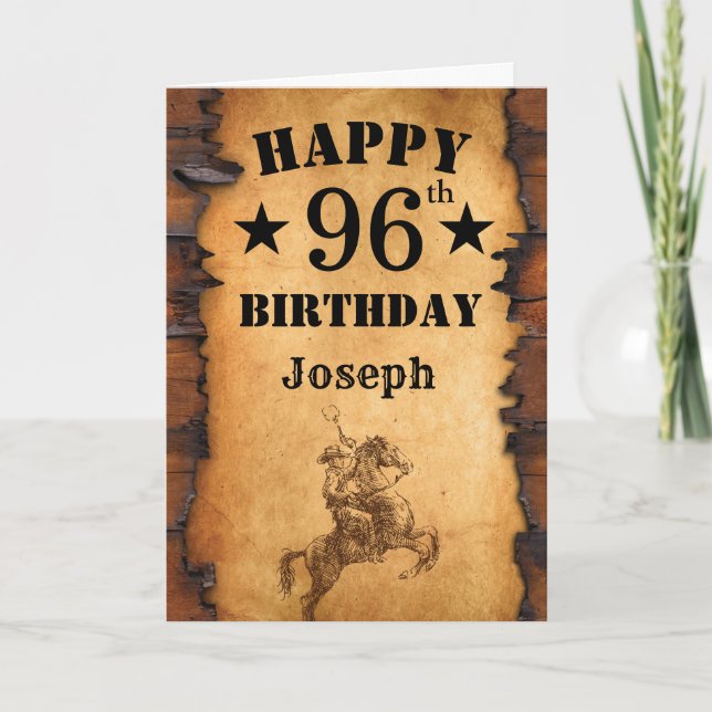 Carte 96e anniversaire Pays rustique Western Cowboy Hors (Devant)