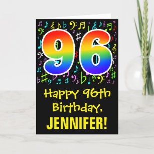 Carte 96e anniversaire : Symboles de musique colorée + A