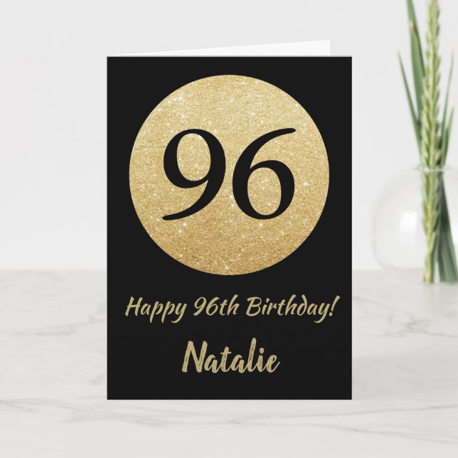 Carte 96e Birthday Black and Gold Glitter Card (Devant)
