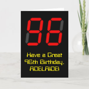 Carte 96ème anniversaire : Rouge Digital Clock Style "96