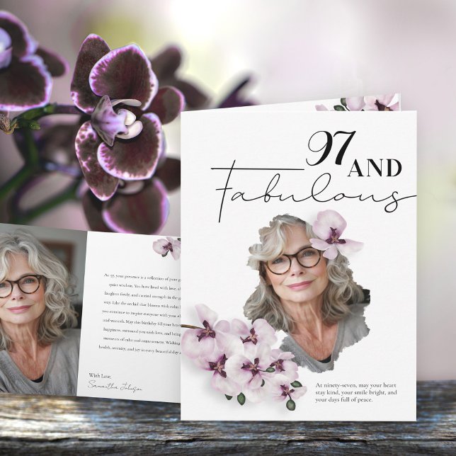 Carte 97 & Fabulous Orchid Photo Birthday Greeting Card (Créateur téléchargé)