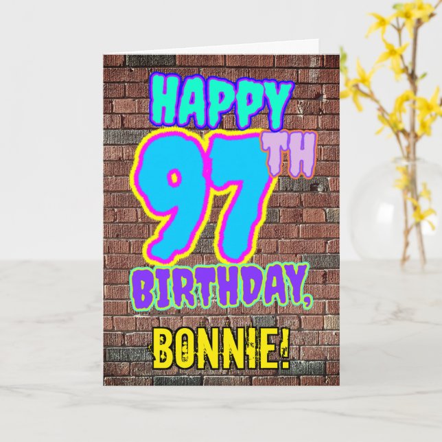 Carte 97e anniversaire - Amusant, Graffiti urbain inspir (Fleur jaune)