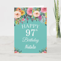 97e anniversaire Aquarelle Florale Fleurs Turquois