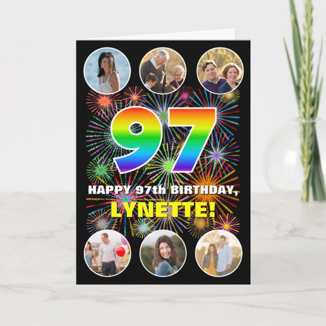 Carte 97e anniversaire : Arc-en-ciel amusant #, Nom pers (Devant)