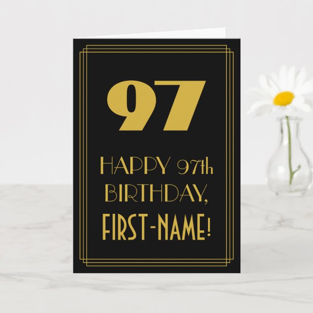 Carte 97e anniversaire - Art Déco Inspiré Look "97" & No (Petite plante)