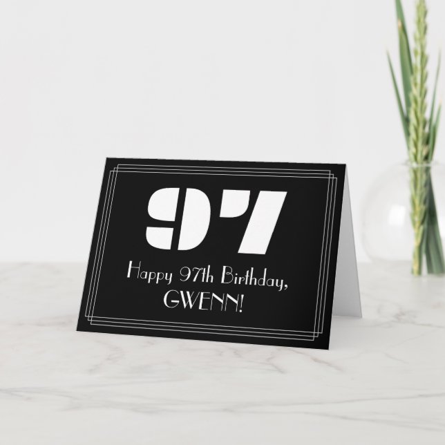 Carte 97e anniversaire : Art Déco Inspiré Look "97" & No (Devant)