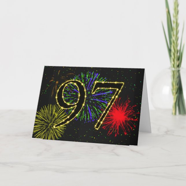 Carte 97e anniversaire avec feux d'artifice (Devant)