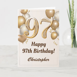 Carte 97e anniversaire Ballons d'or et Confetti Annivers