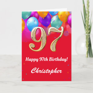 Carte 97e anniversaire Ballons rouges et dorés