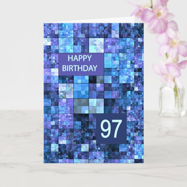 Carte 97e anniversaire, Carrés bleus, (Orchidée)