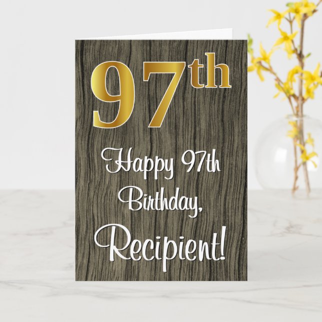 Carte 97e anniversaire : Elégant look d'or Faux #, Faux  (Fleur jaune)