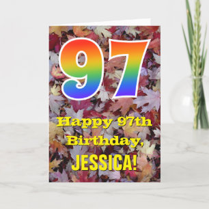 Carte 97e anniversaire ; Feuilles d'automne rustiques ; 
