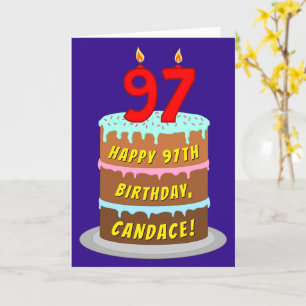 Carte 97e anniversaire : Gâteau et bougies amusants + No