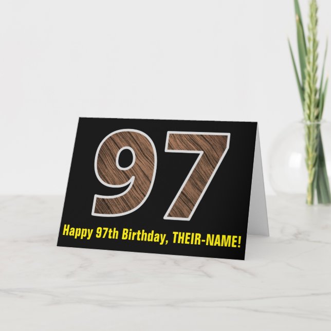Carte 97e anniversaire : Nom + Motif de grain de bois fa (Devant)
