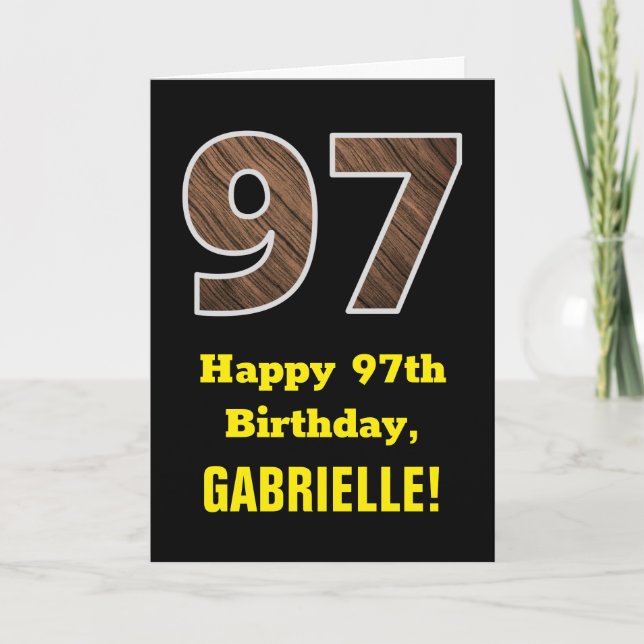 Carte 97e Anniversaire : Nom, Motif imitation bois "97" (Devant)