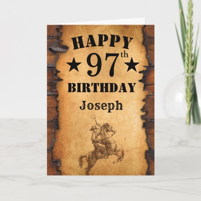 Carte 97e anniversaire Pays rustique Western Cowboy Hors (Devant)