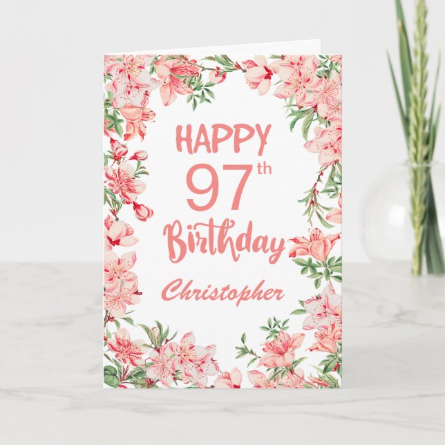 Carte 97e anniversaire Peach Peonies rose Aquarelle Flor (Devant)