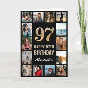 Carte 97e Joyeux Anniversaire Black and Gold Photo Colla