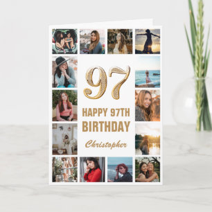 Carte 97e Joyeux Anniversaire Collage photo d'or et de b