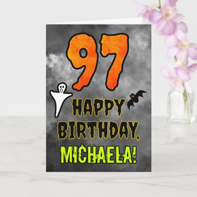 Carte 97th Birthday: Eerie Halloween Theme + Custom Name (Orchidée)