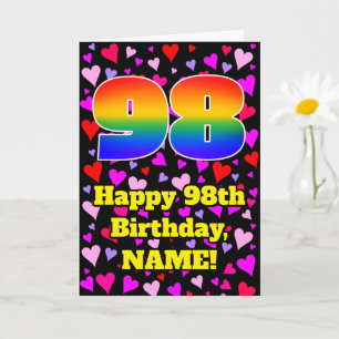 Carte 98e anniversaire : Amour Hearts Motif, Arc-en-ciel