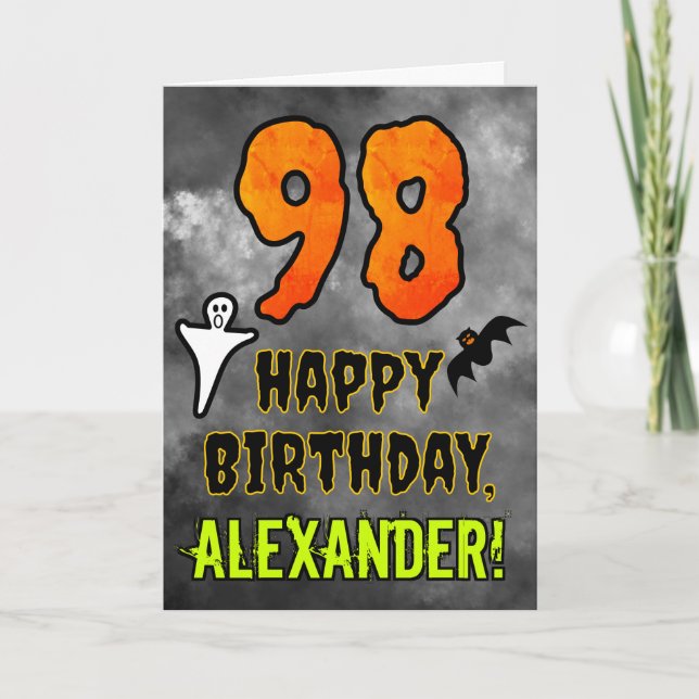 Carte 98e anniversaire : Eerie Halloween Thème + Nom per (Devant)