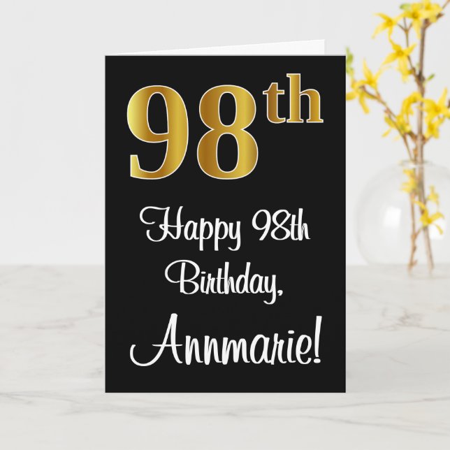 Carte 98e anniversaire ~ Elégant Luxueux Faux Gold Look  (Fleur jaune)