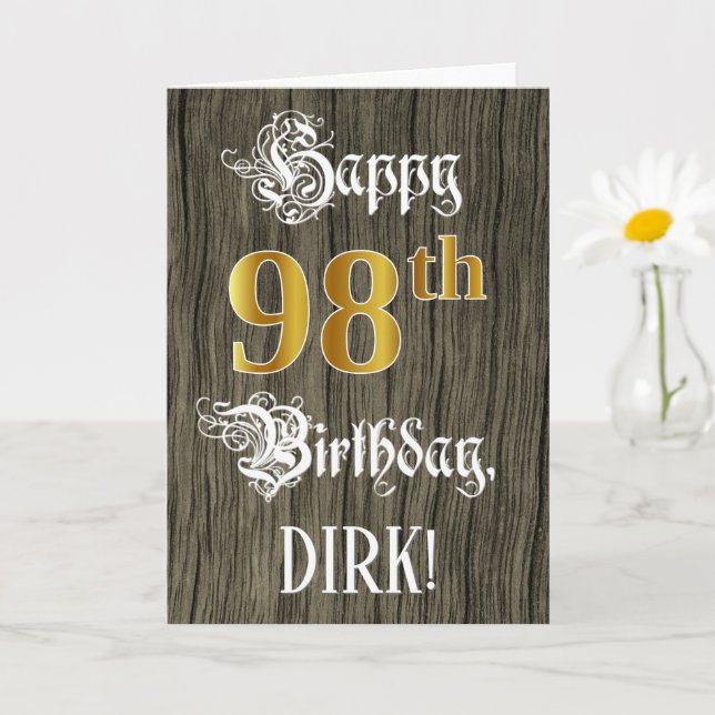 Carte 98e anniversaire : Faux Gold Look + Faux Wood Moti (Petite plante)