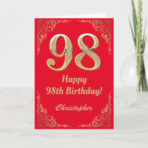 Carte 98e anniversaire Parties scintillant rouge et or