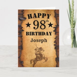 Carte 98e anniversaire Pays rustique Western Cowboy Hors
